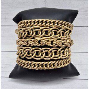 Brushed Gold Tone Multi Mixed Chain Magnetic Clasp 2.5" Wide Statement Bracelet